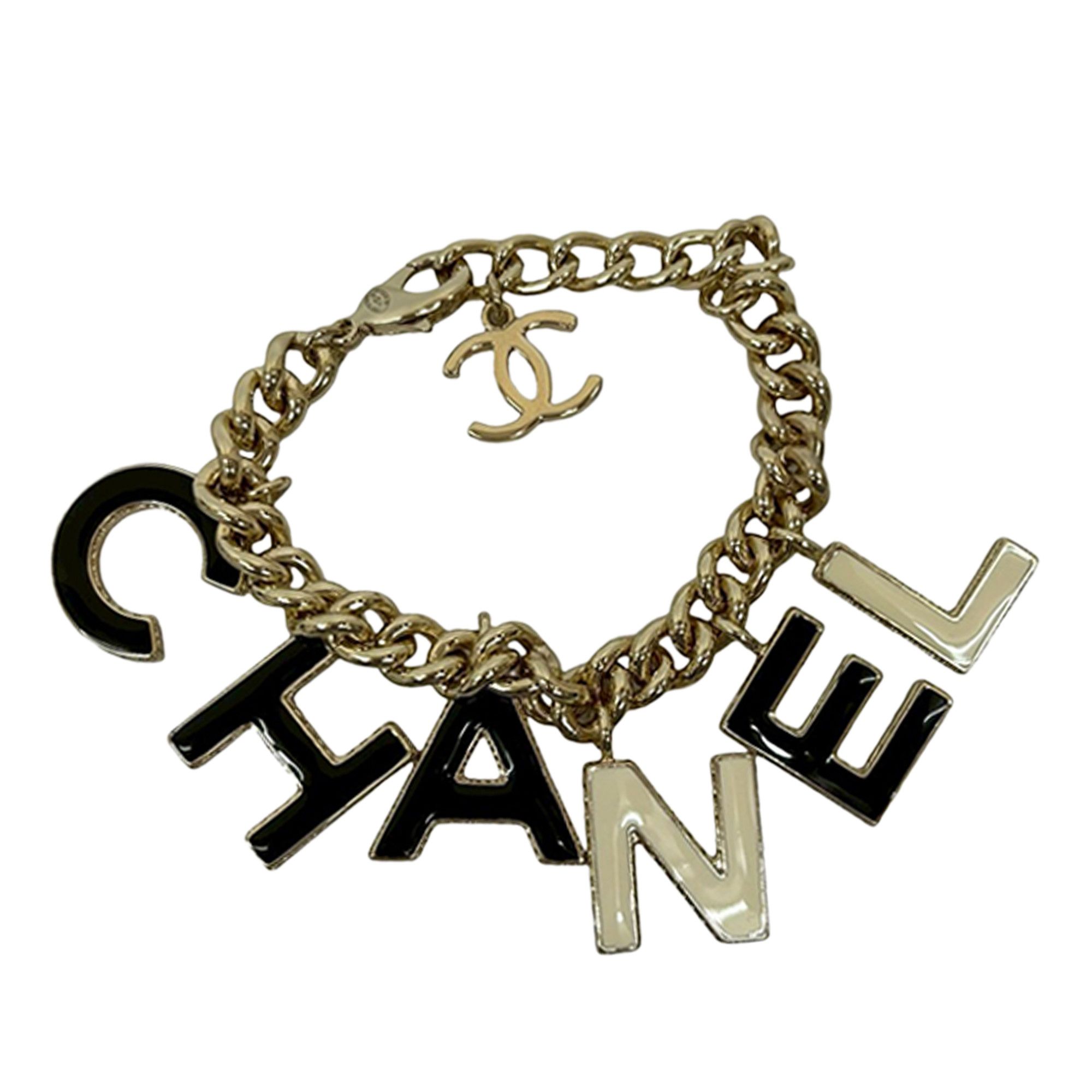 Chanel Chanel CC Gold Plated Lacquered Logo Letter Charms Chain Bracelet Size ONE SIZE - 1 Thumbnail