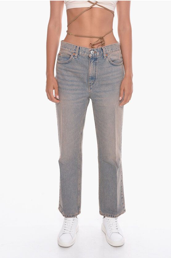 image of Redone Acid Wash Effect High-Waist Flared Jeans 23Cm in Blue, Women's (Size 26)