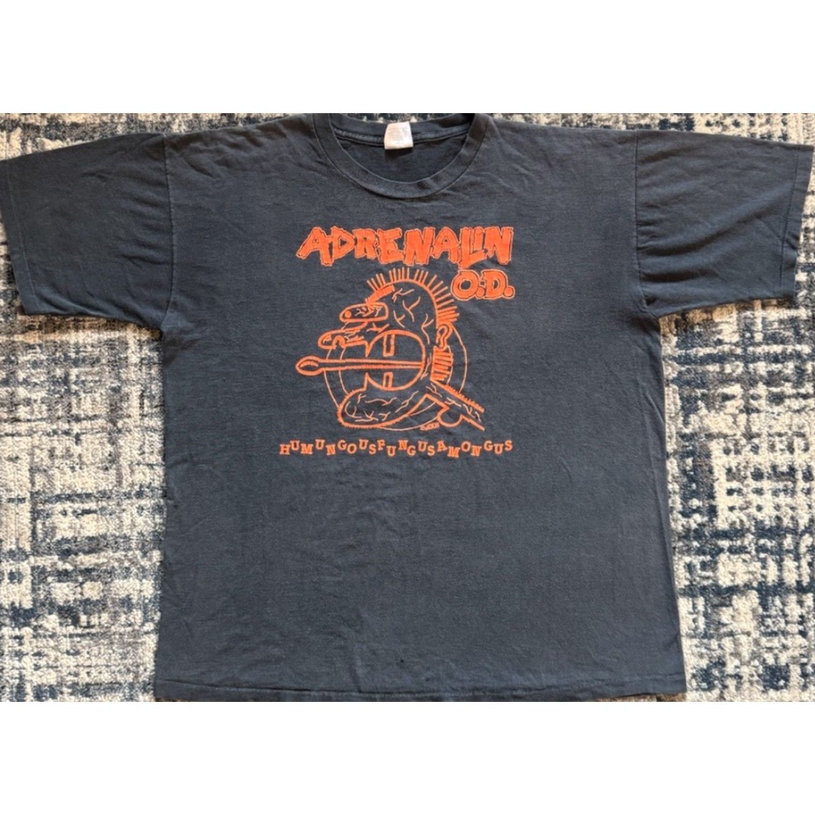 Vintage VINTAGE Adrenaline O.D. Humungousfungusamongus T Shirt XL Black Cotton Crew Neck Short Sleeve RP Men's 80s Band Punk Graphic Print Double-Sided Size US XL / EU 56 / 4 - 2 Thumbnail