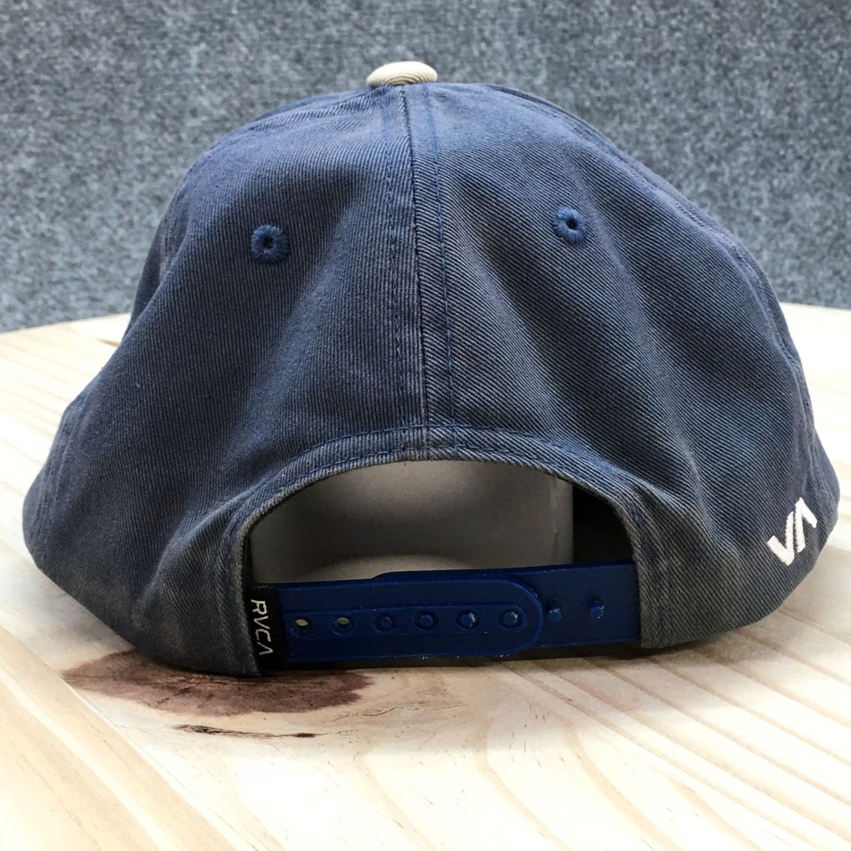 RVCA RVCA Snapback Cap Hat Mens One Size Blue Beige Cotton Adjustable Flat Brim Size ONE SIZE - 6 Thumbnail