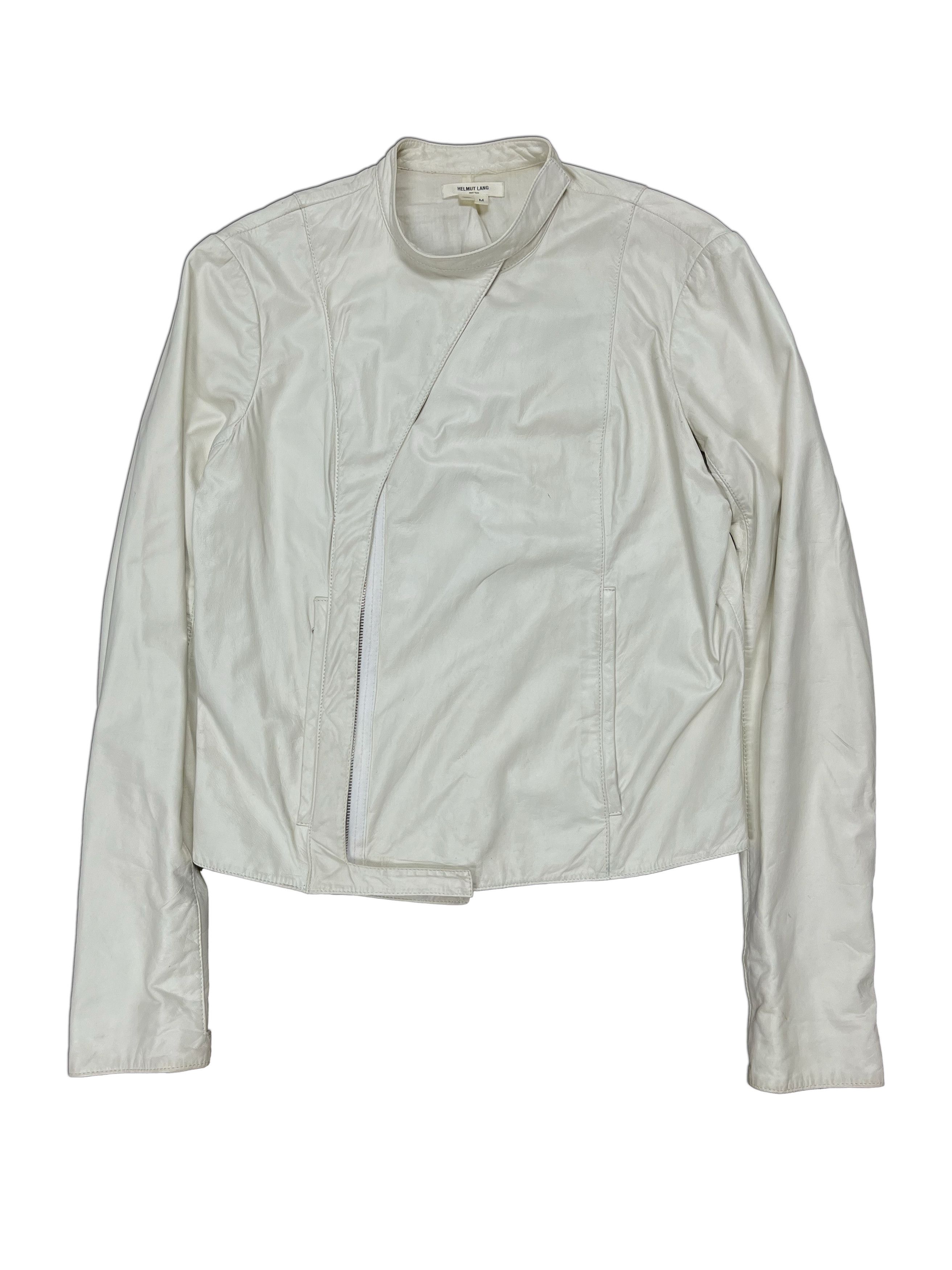 image of Helmut Lang Leather Lightweight Biker Jacket in Cream, Women's (Size Medium)