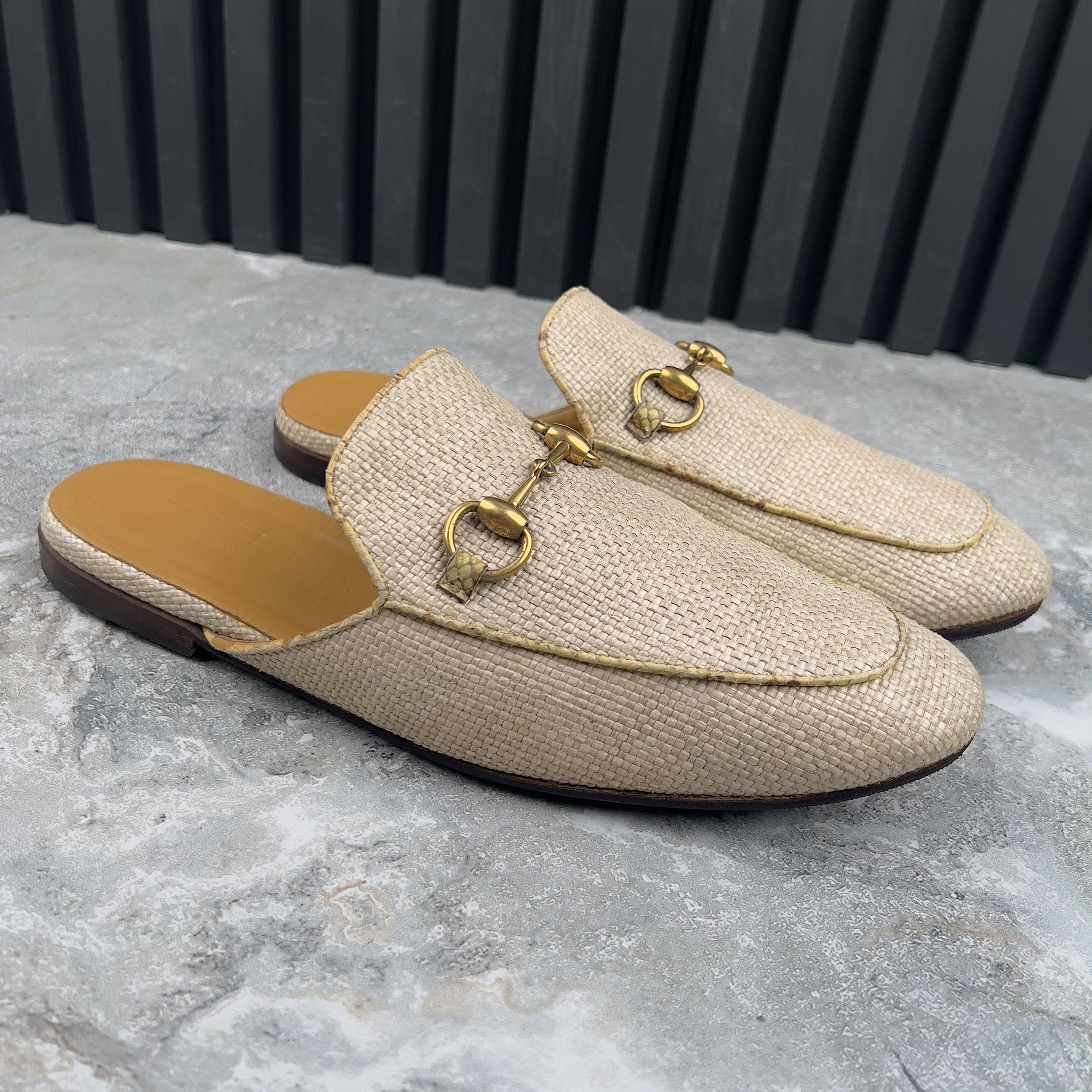 Gucci Princetown Mule Beige Raffia Snakeskin Leather Size US 8 / EU 41 - 4 Thumbnail