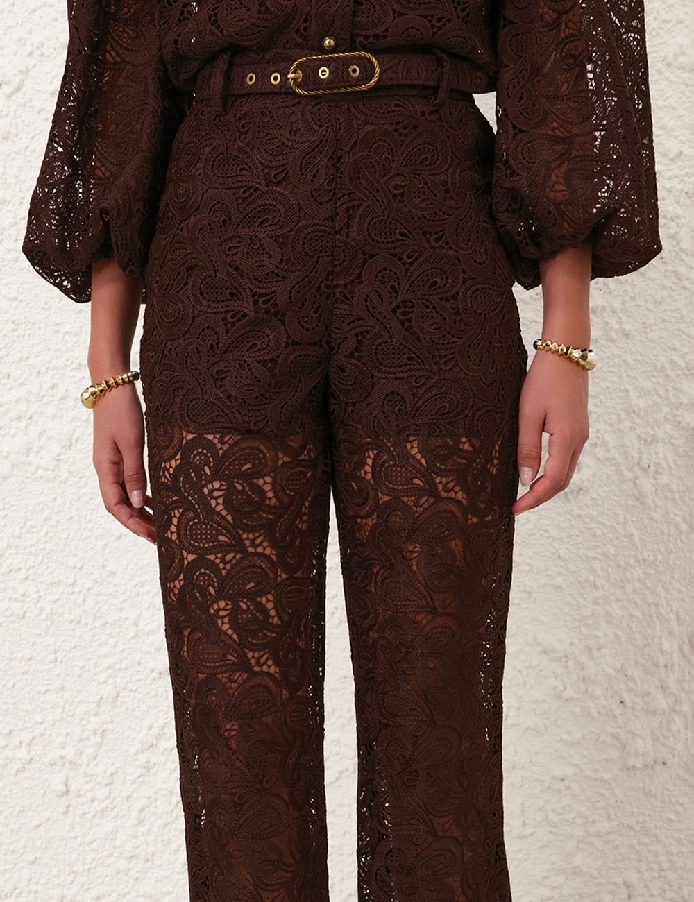 Zimmermann oc11z0925 Illustration Lace Flare Pant in Chocolate Brown Size 27" / US 4 / IT 40 - 6 Thumbnail