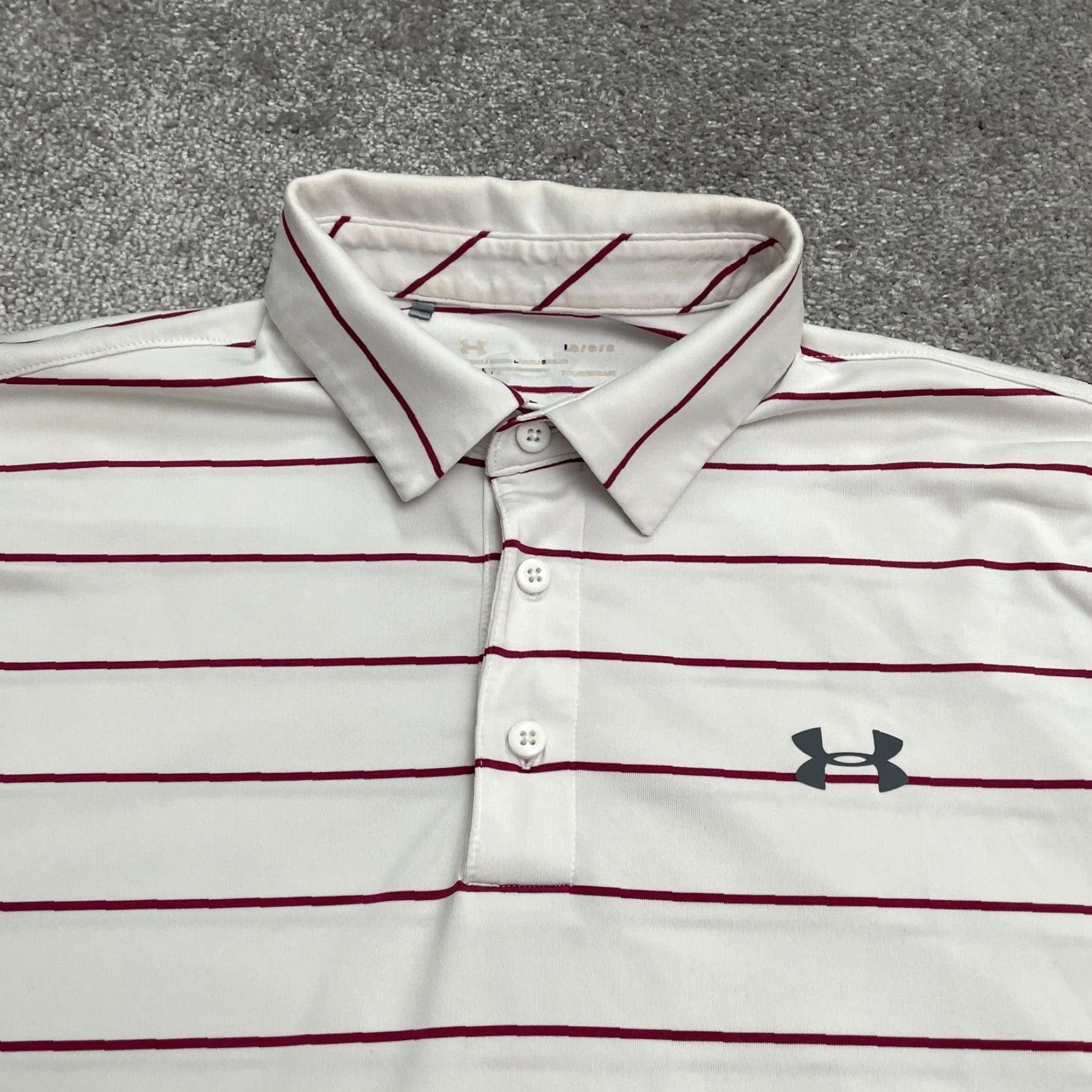 Under Armour Under Armour HeatGear Polo Shirt Mens L White Striped Short Sleeve Golf Activewear Top Size US L / EU 52-54 / 3 - 3 Thumbnail
