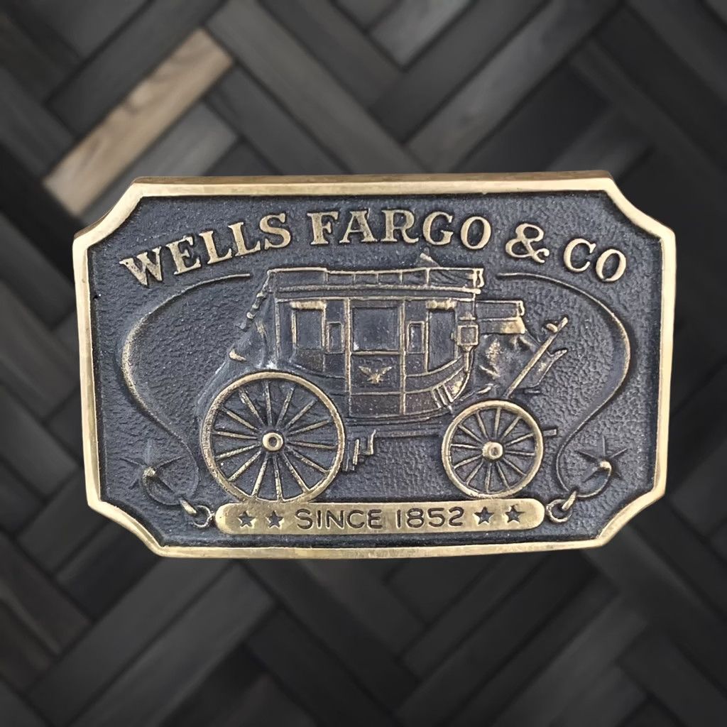 Vintage VINTAGE Wells Fargo & Co belt buckle Brass 1973 F533 Adult Unisex Rockabilly 1852- Decade 1970s Size ONE SIZE - 1 Thumbnail