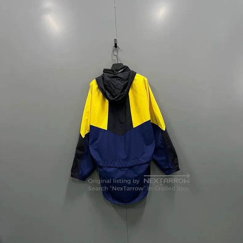 Balenciaga Patchwork Contrasting Label Hooded Jacket