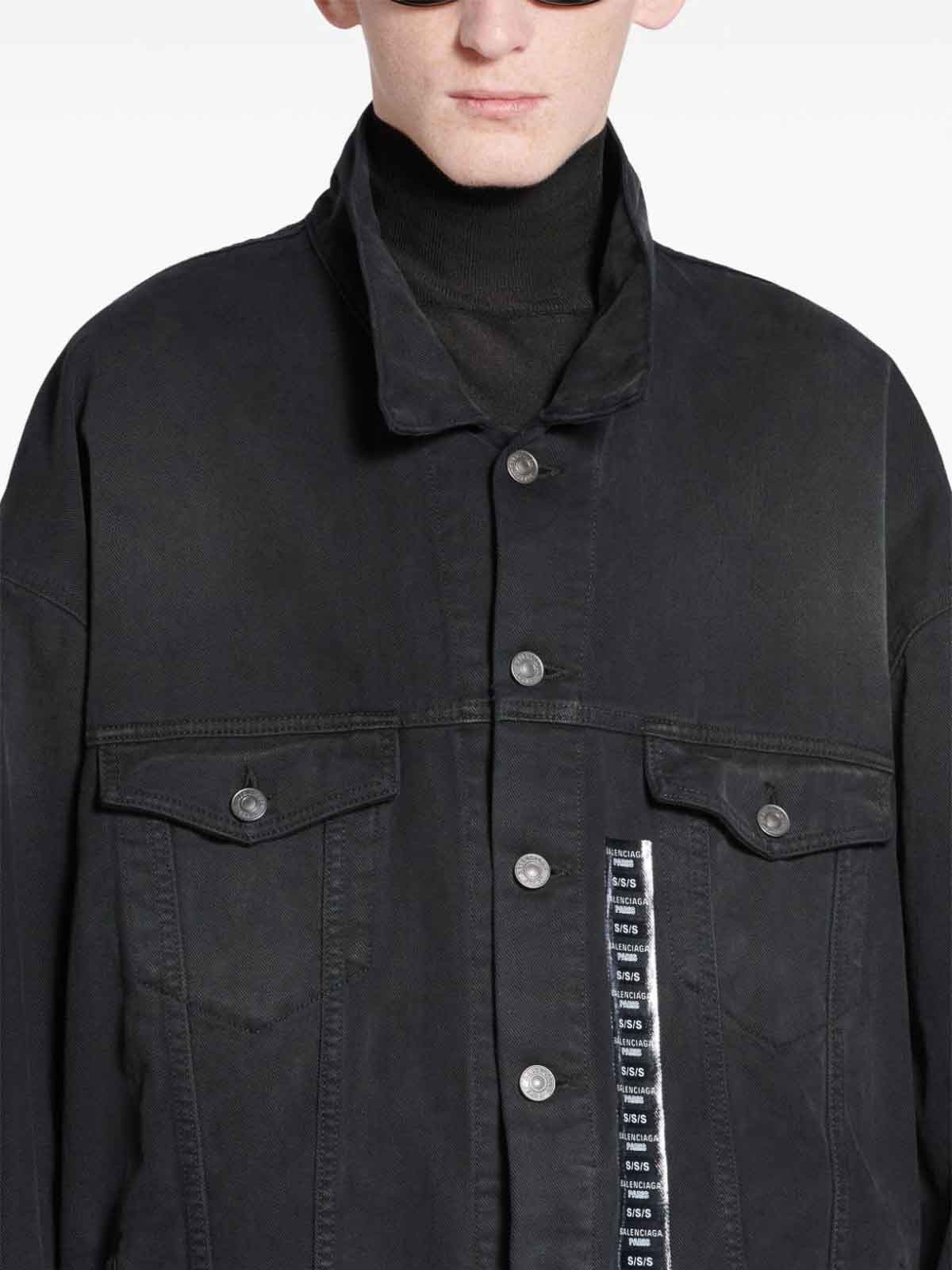Balenciaga o1w1db11225 Denim Size Sticker Jacket in Black Size US XXL / EU 58 / 5 - 3 Thumbnail