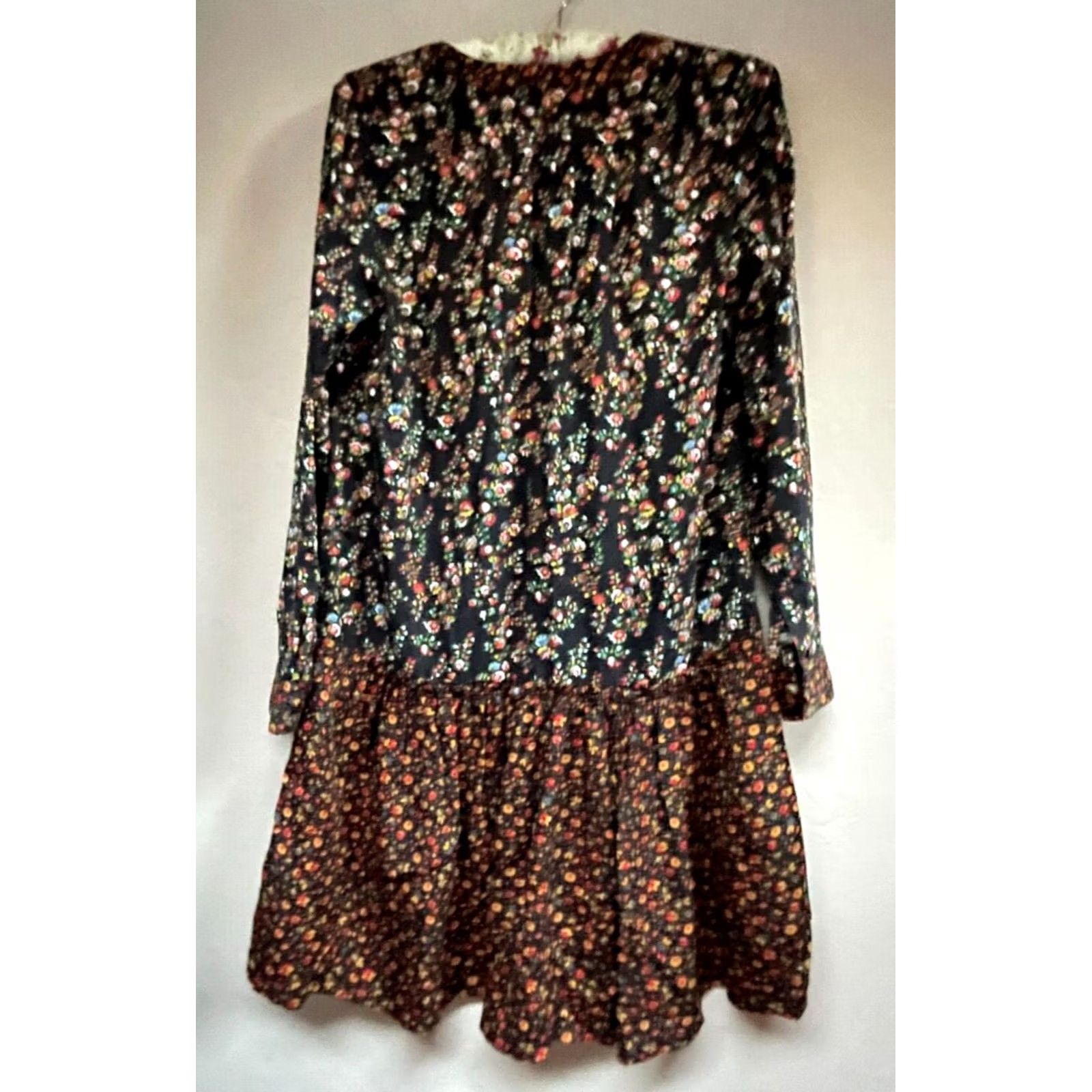 Vintage Maeve by Anthropologie Tunic Dress Shirt Dress Black Floral Long Sleeve Button-Front Sz 8 Lyocell V-Neck Casual Womens Size M / US 6-8 / IT 42-44 - 2 Thumbnail