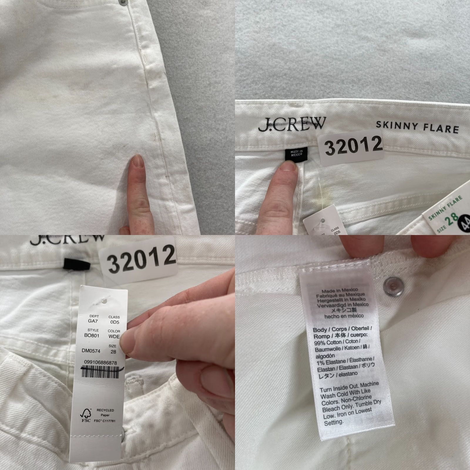 J.Crew J.CREW Jeans Women's 28 White Stretch Denim Mid Rise Boho Y2K READ Wide Flare Skinny Flare (5-Pocket) INSEAM 32 Size 28" / US 6 / IT 42 - 8 Thumbnail