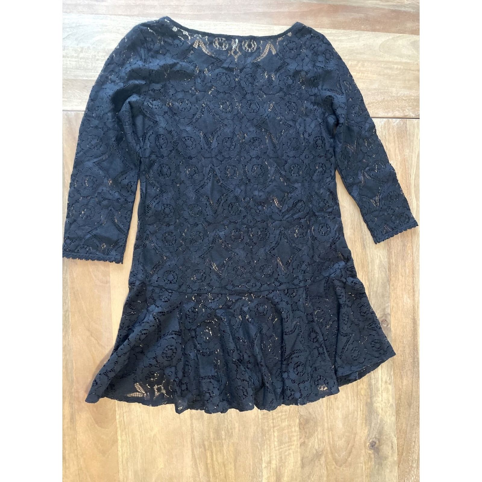 Free People Free People Dress 3/4 Sleeve Boho Lace Floral Black Short Mini Women 4 Summer Spring Mens? Size S / US 4 / IT 40 - 2 Thumbnail