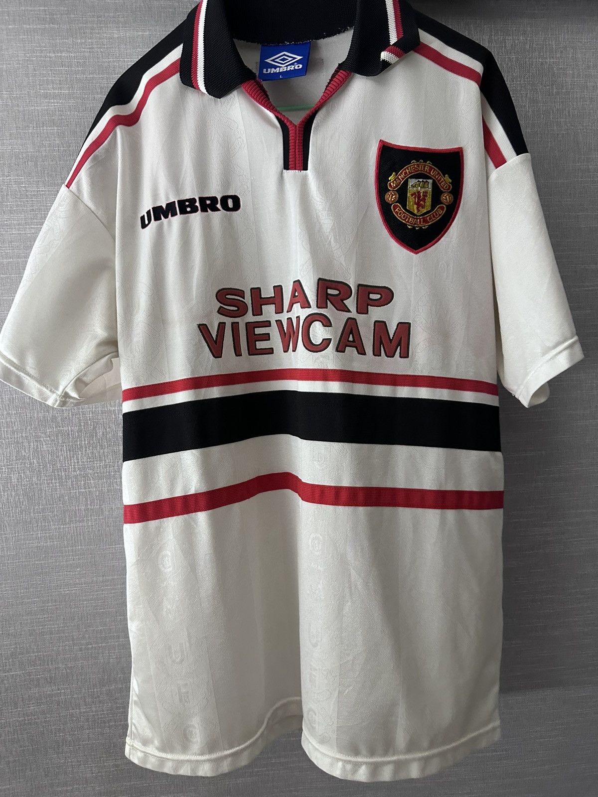 Maillot Vintage Manchester United Away 1996-98 Umbro - Taille M, Bleu, Collector Football