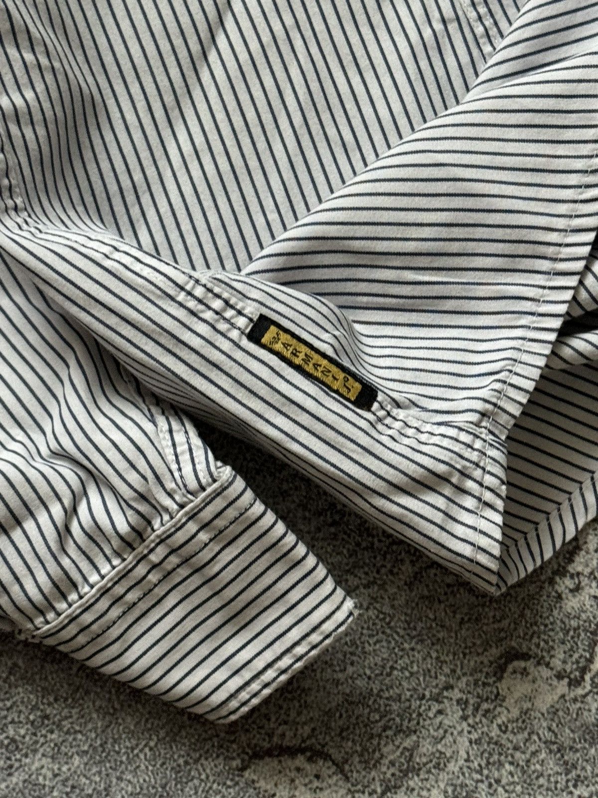 Armani × Vintage Armani Jeans M striped big logo shirt polo long sleeve buton Size US M / EU 48-50 / 2 - 4 Thumbnail