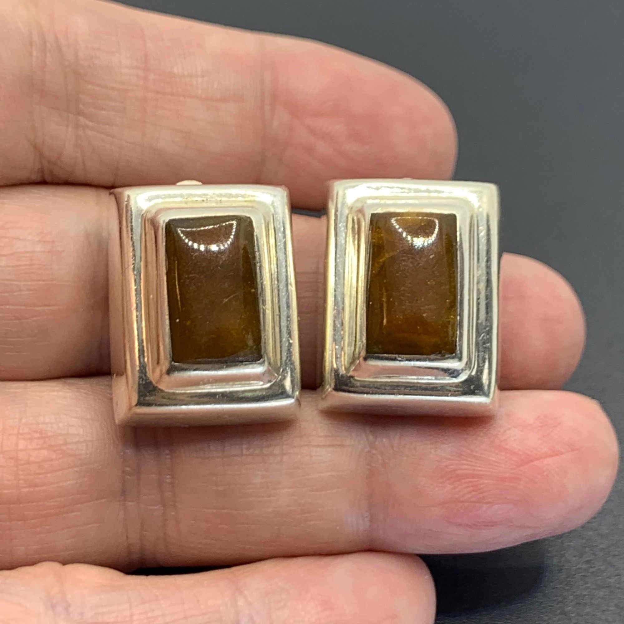 Other Vintage Sterling Silver 925 Brown Jasper Rectangle Shaped Cl Size ONE SIZE - 3 Thumbnail