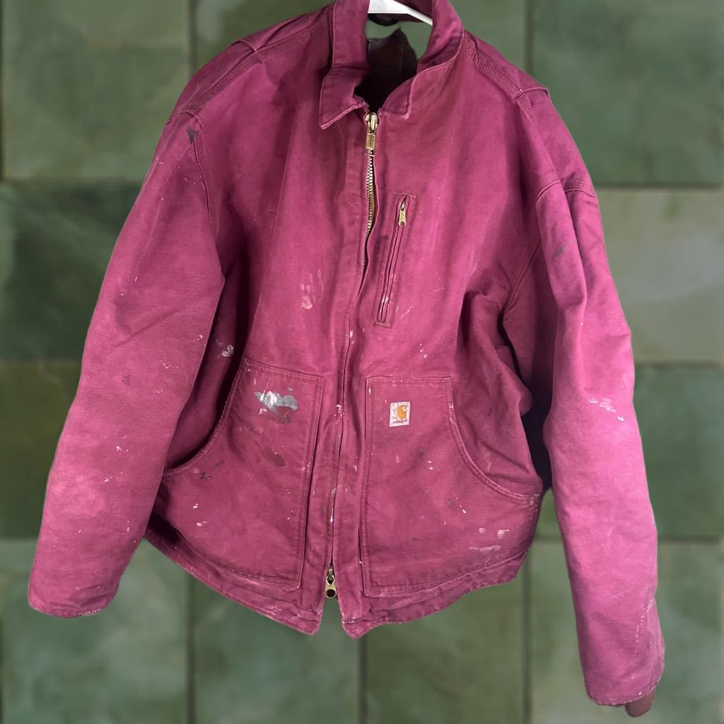 Carhartt VINTAGE Carhartt Jacket Mens XL Pink Canvas Duck Sherpa Lined Full Zip Workwear Bomber Size US XL / EU 56 / 4 - 1 Thumbnail