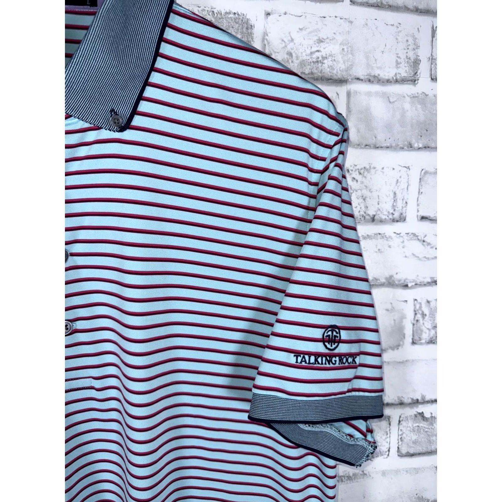 Vintage GREYSON Striped Performance Polo Golf Shirt Mens L blue Size US L / EU 52-54 / 3 - 3 Thumbnail