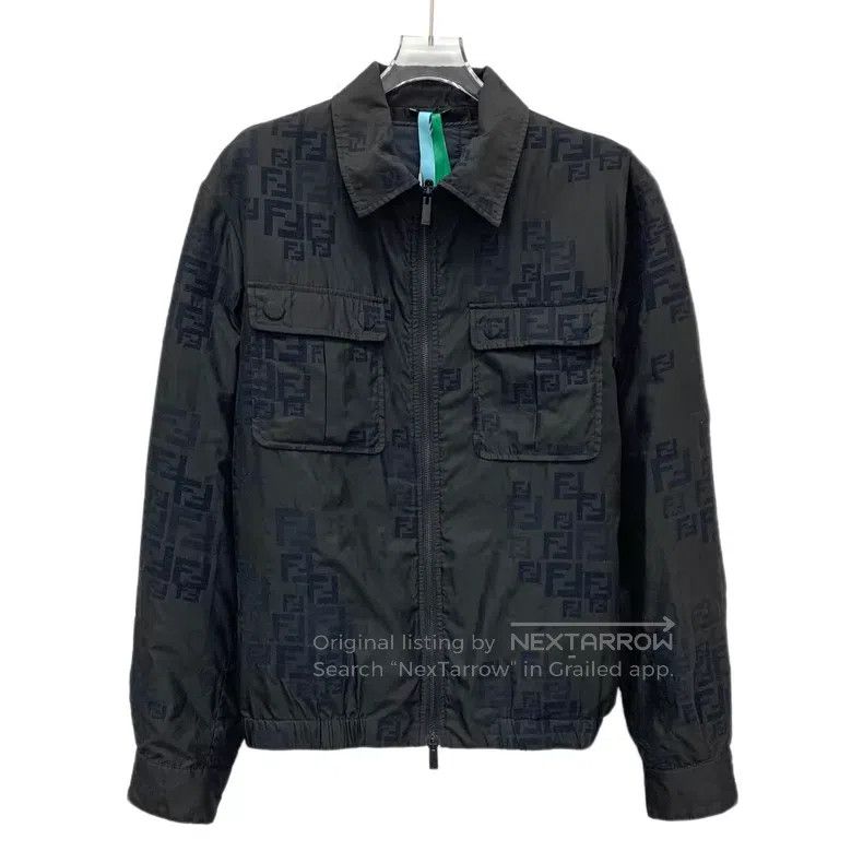 Fendi Fendi Black Double F Jacquard Embroidered Cotton Collar Zi Size US M / EU 48-50 / 2 - 1 Thumbnail