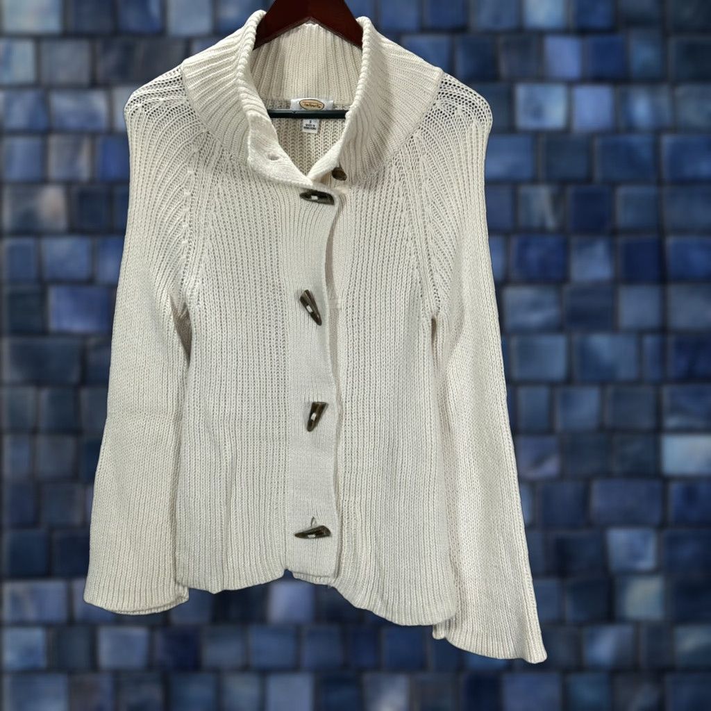 Talbots Talbots Sweater Cardigan Womens S Ivory Cotton Blend Mock Neck Button Toggle Knit Size S / US 4 / IT 40 - 1 Thumbnail