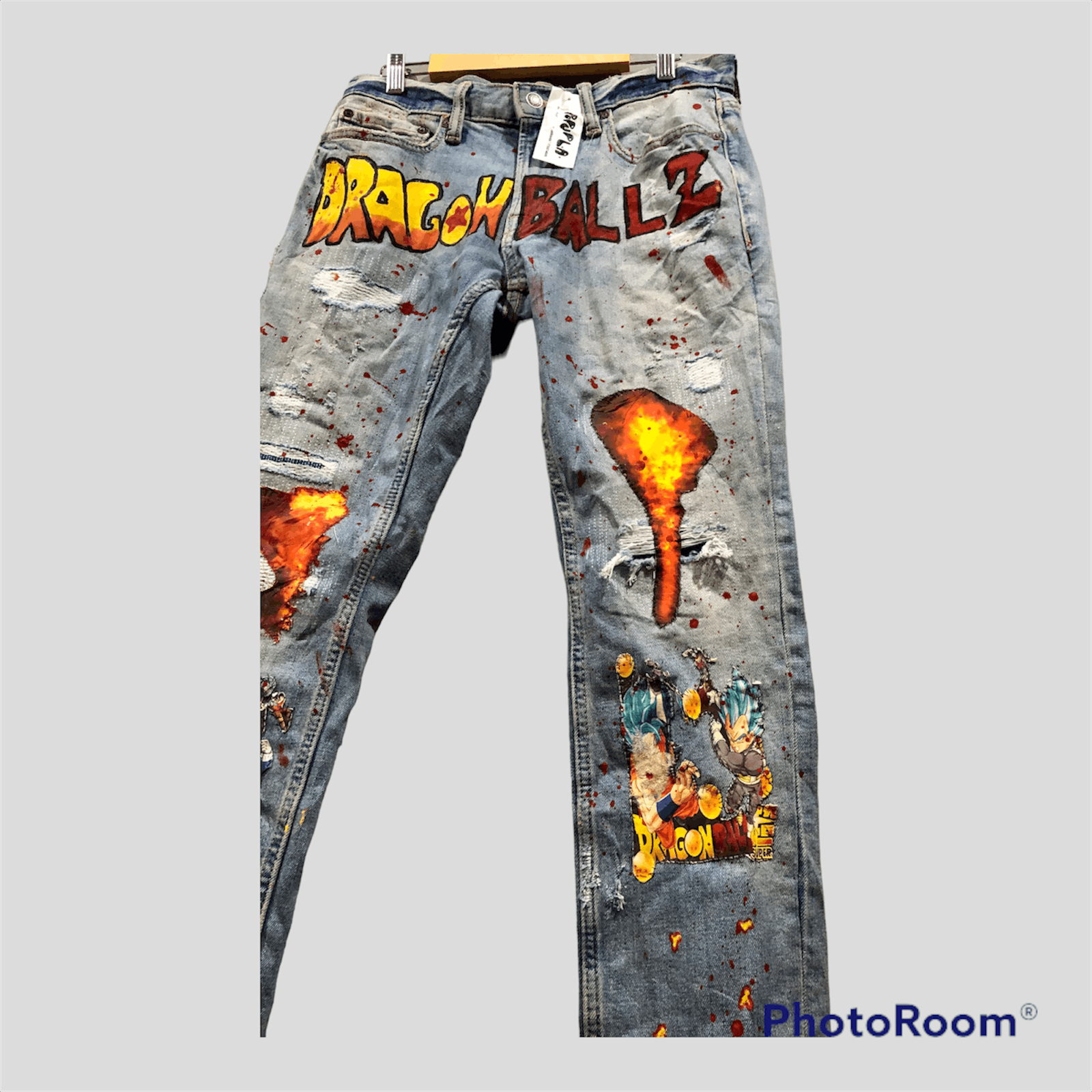 Anime Dragon Ball Z Distressed Jeans Custom Handmade By Pop Up LA Size US 32 / EU 48 - 3 Thumbnail