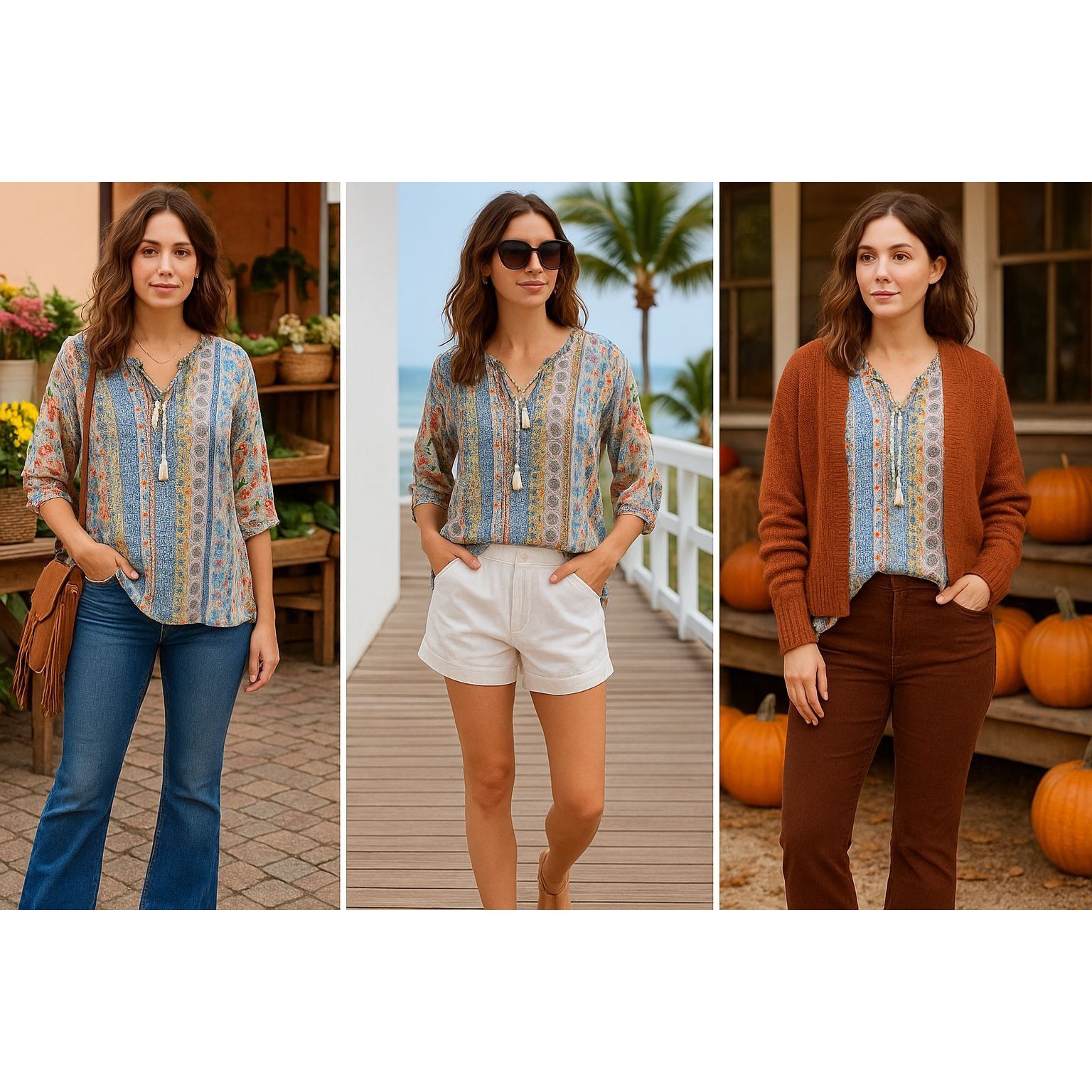 Johnny Was Johnny Was Womens Rayon Patchwork Tunic Top M Boho Tassel Fl Size M / US 6-8 / IT 42-44 - 1 Thumbnail