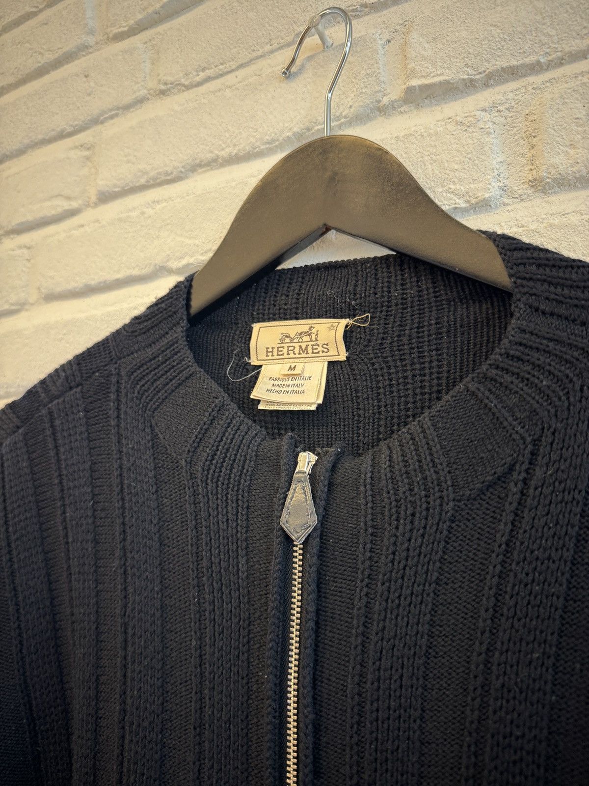 Hermes Hermes virgin wool full zip knit with leather pull tab Size US M / EU 48-50 / 2 - 3 Thumbnail