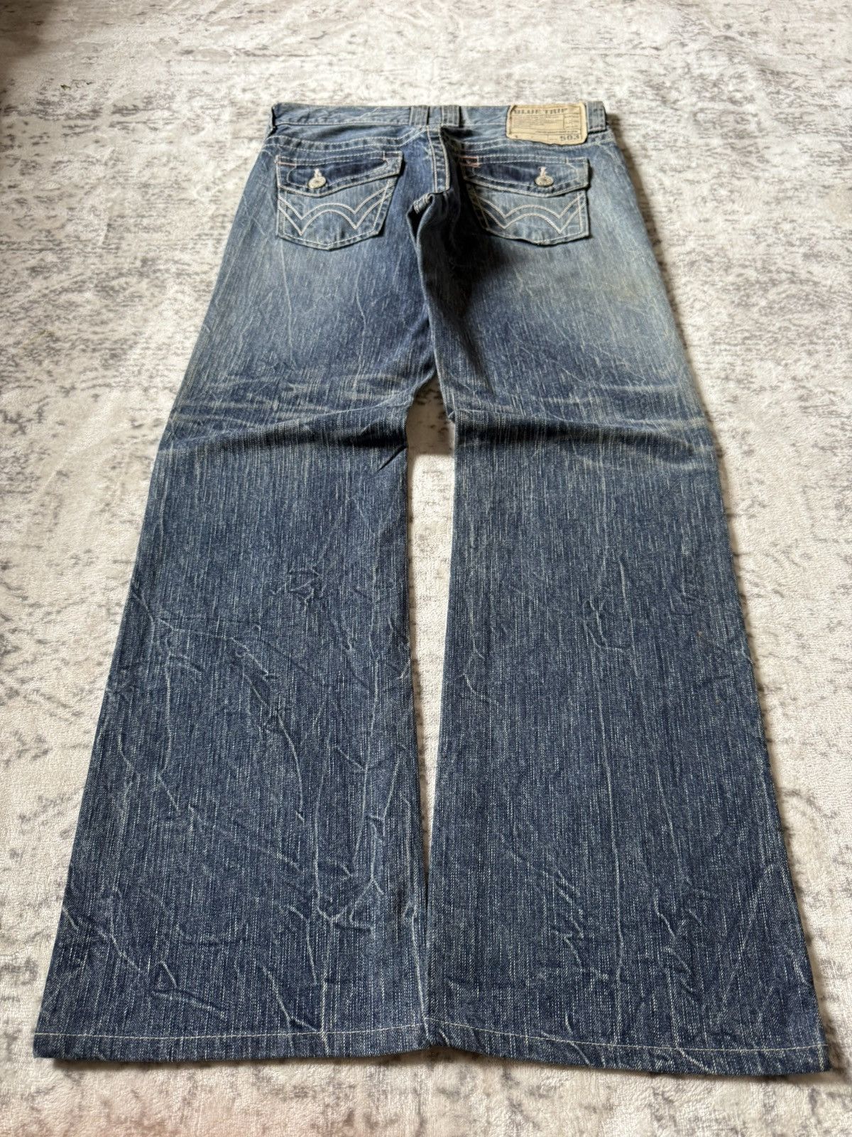 Edwin 2000s Edwin 503 Shadow Wrinkle Wash Flared Jeans Size US 30 / EU 46 - 2 Thumbnail