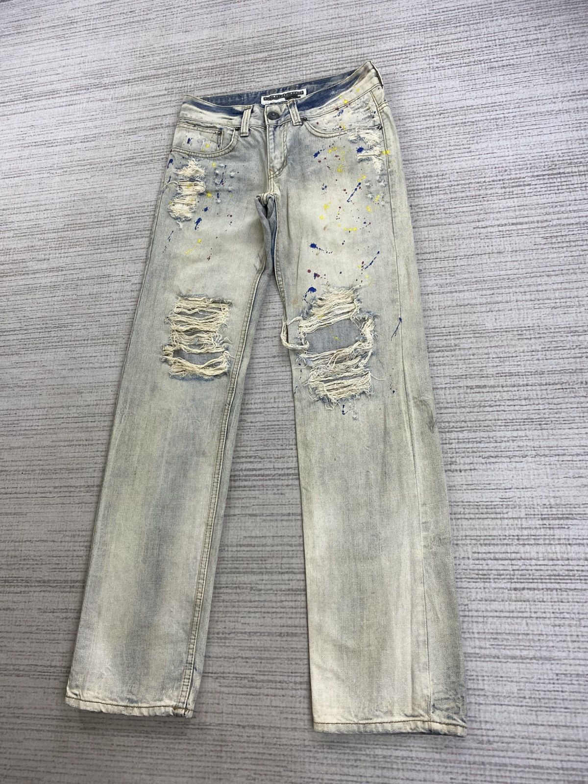 If Six Was Nine 🔥Vtg A Nameless Brand Splatter Paint Distressed Denim Jeans Size US 28 / EU 44 - 4 Thumbnail