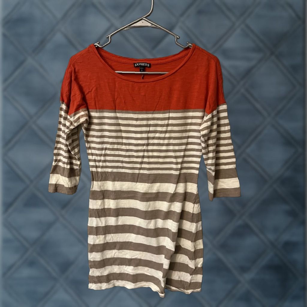 Express Express dress tunic stripes orange tan long sleeve Small stretch casual soft Size S / US 4 / IT 40 - 1 Thumbnail