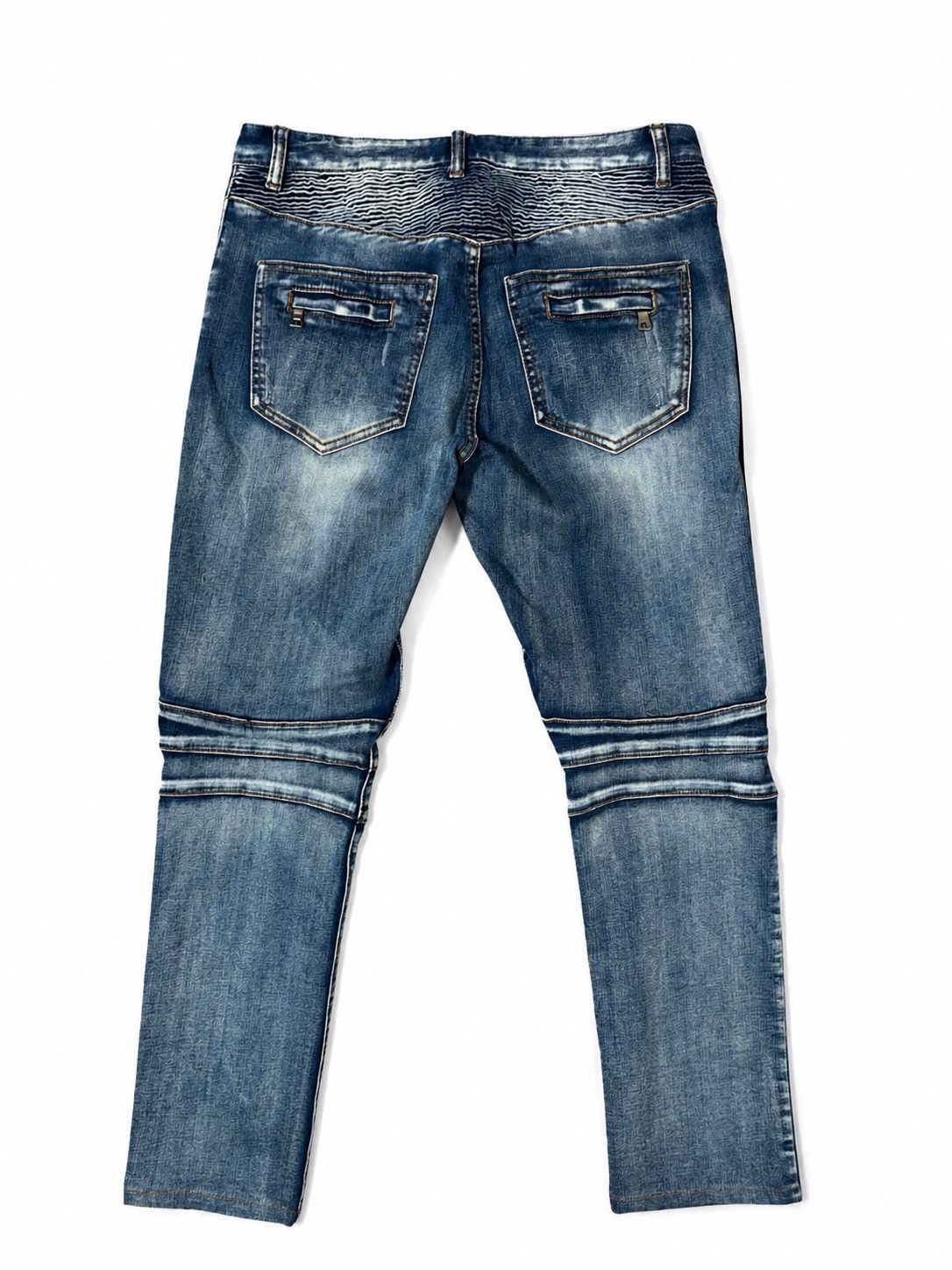 Japanese Brand Balmain style Jeans Blue Moto Biker SlimFit Distressed Denim Size US 33 - 2 Thumbnail