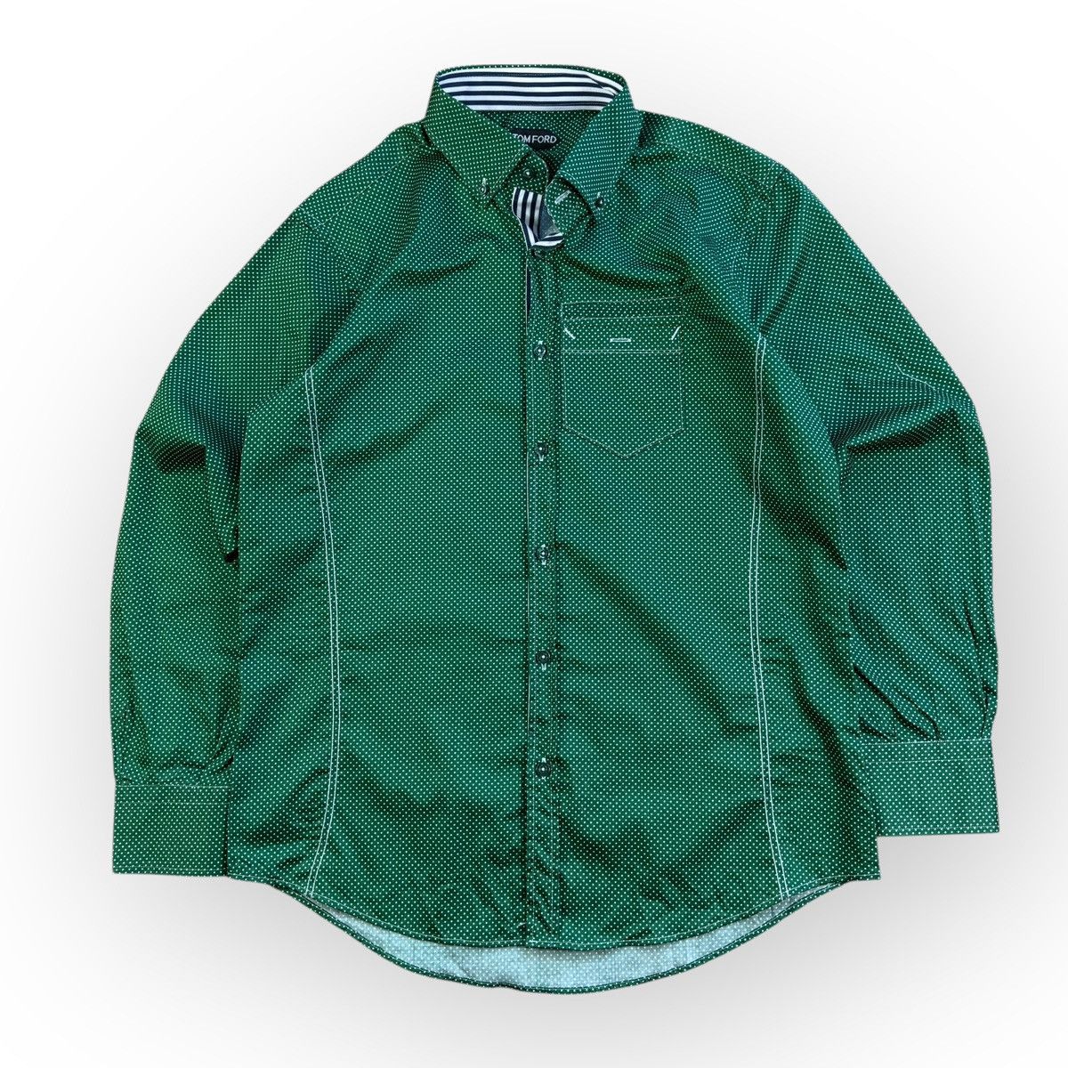 Tom Ford Tom Ford Polka Dot Cotton Shirt Luxury Designer Green Button Size US M / EU 48-50 / 2 - 1 Thumbnail