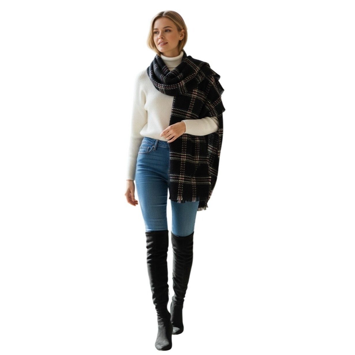 Other Cejon Heritage Plaid Blanket Scarf/ Wrap , 20”x76”, Black Size ONE SIZE - 1 Thumbnail