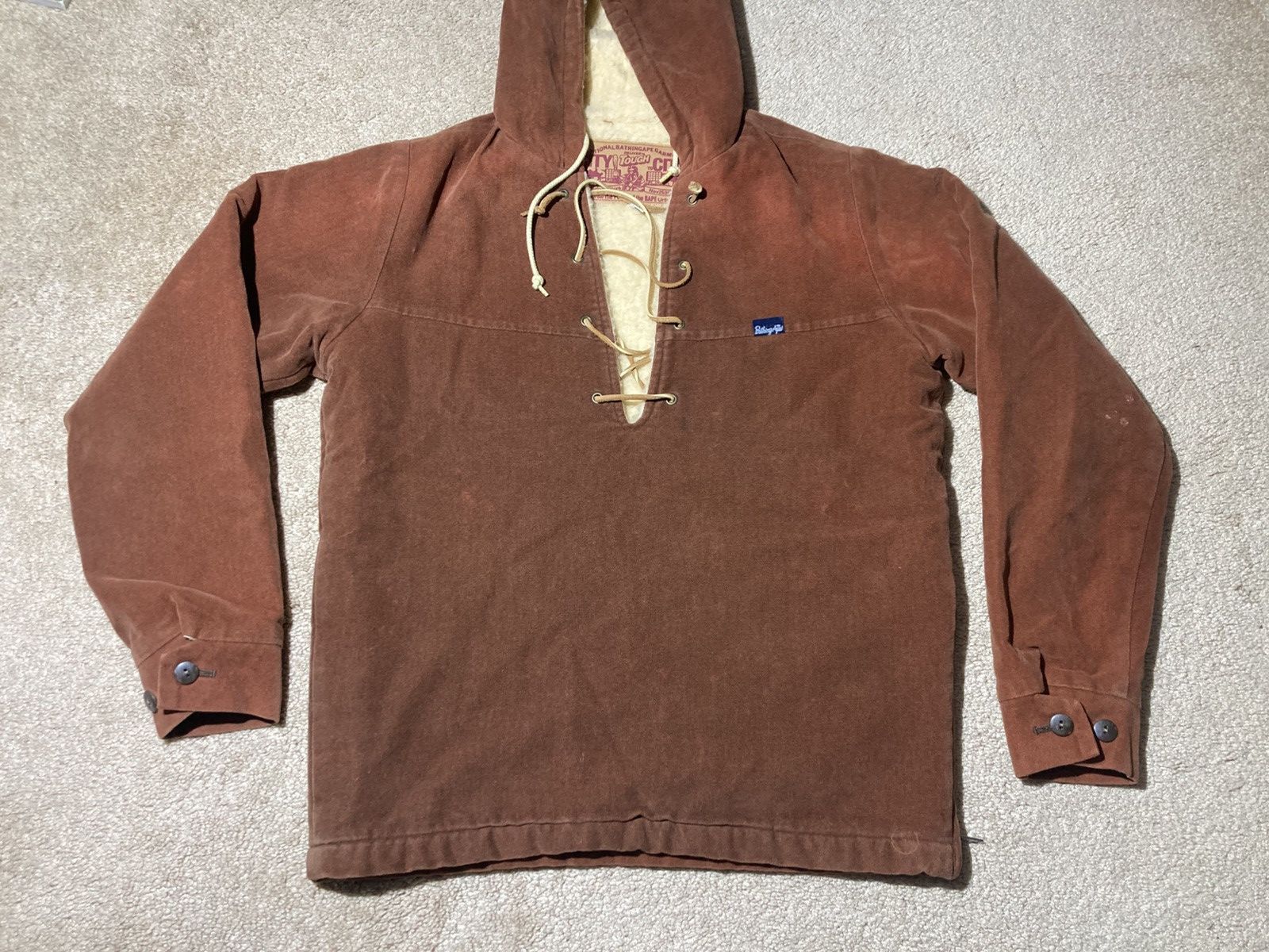 2000s Vintage Bape Fleece Brown Pullover Lace String OG 90s