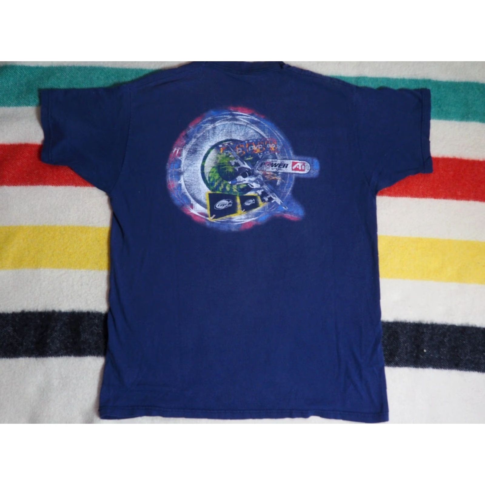Fruit Of The Loom VINTAGE Fruit of the Loom ATI Rage 128 Tech Video Game Promo Faded Blue Tee T-Shirt XL 90s Mens Size US XL / EU 56 / 4 - 3 Thumbnail