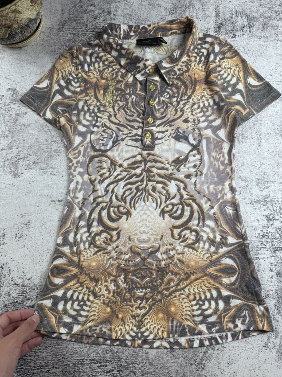 Christian Audigier Christian Audigier Embroidered Gold Tiger Leopard Y2K Jersey Women’s T Shirt Top Size S / US 4 / IT 40 - 9 Thumbnail