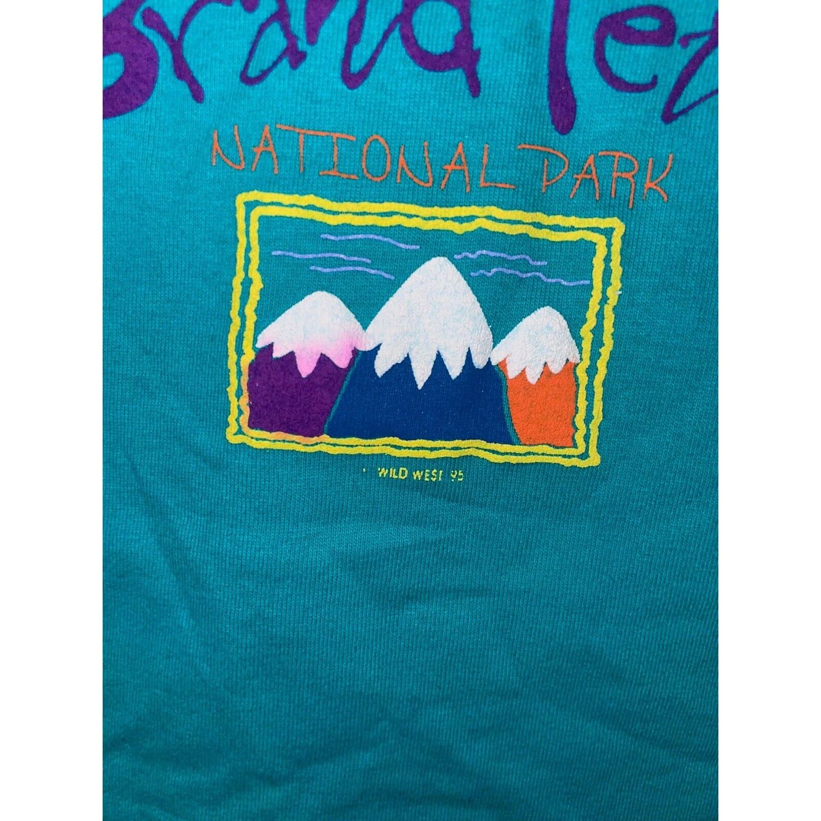 Jerzees Vintage Grand Teton Shirt Teal Tee Stained VTG 90s Large Size US L / EU 52-54 / 3 - 4 Thumbnail