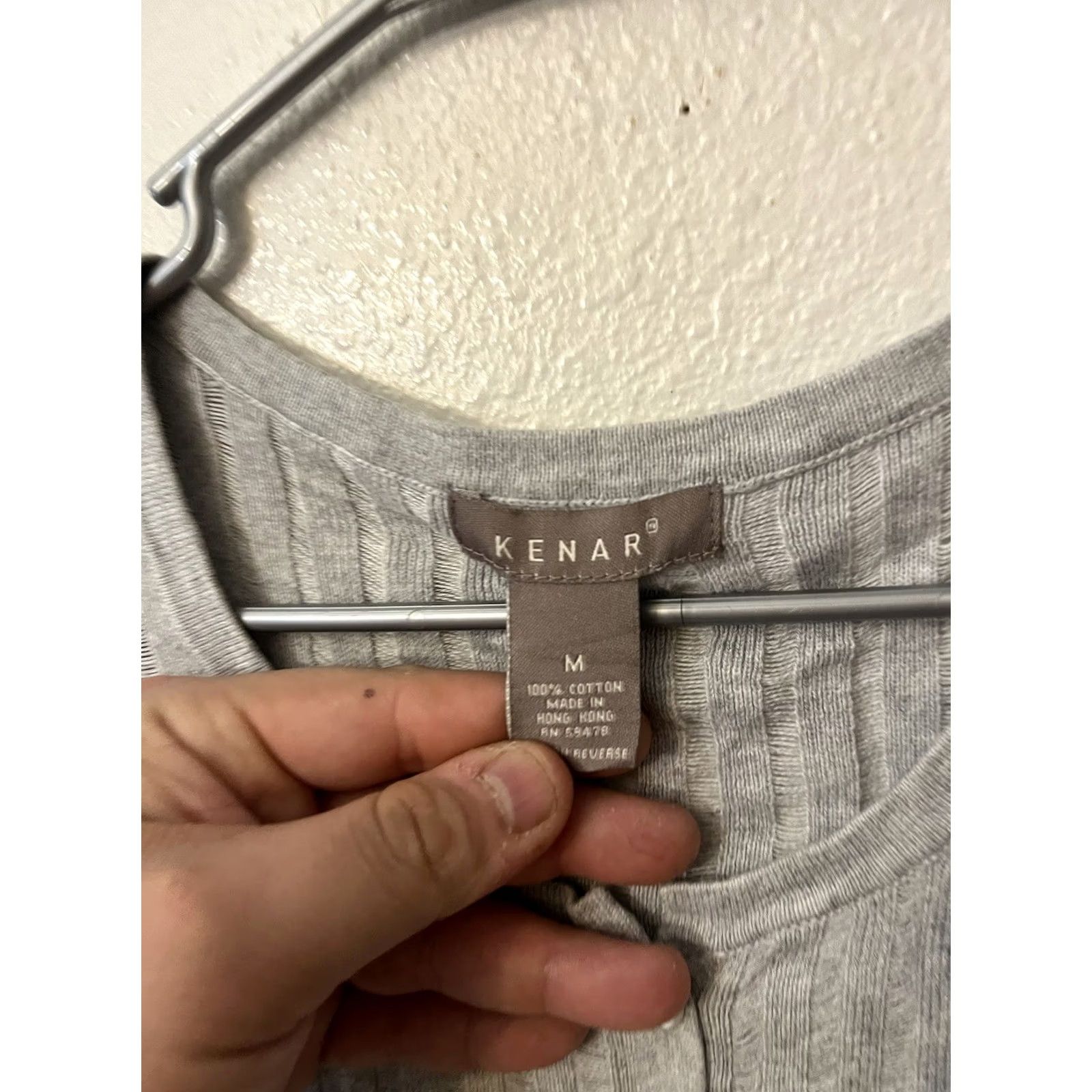 Vintage Kenar Henley Sweater Gray Women’s Ribbed 100% Cotton Short Sleeve Size 36" / US 14 / IT 50 - 2 Thumbnail