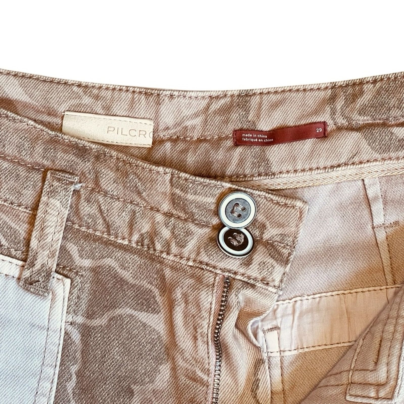 Anthropologie Pilcro Anthropologie Sz 29 Tan Patchwork Embroidered Pants Size 29" - 8 Thumbnail