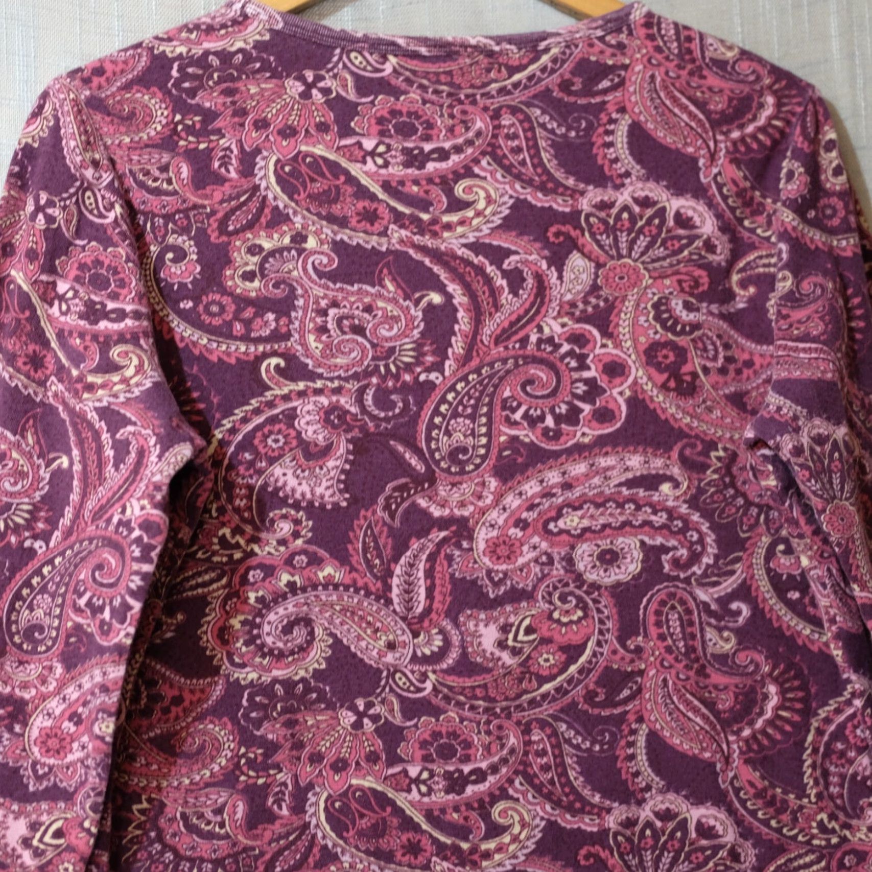 Vintage St. John's Bay Shirt Womens L Wine Floral Pullover Stretch Long Sleeve Tee Regular Casual 100% Cotton Vintage No Size L / US 10 / IT 46 - 6 Thumbnail