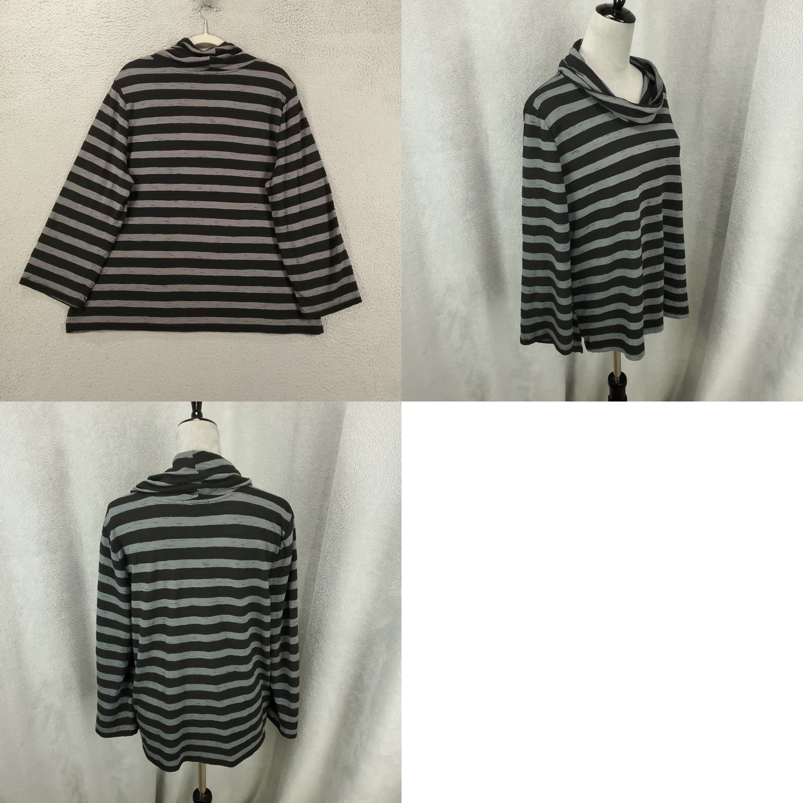 Habitat Habitat Blouse Tunic Womens Large Gray Black Striped Long Sleeve Cowl Neck Size L / US 10 / IT 46 - 8 Thumbnail