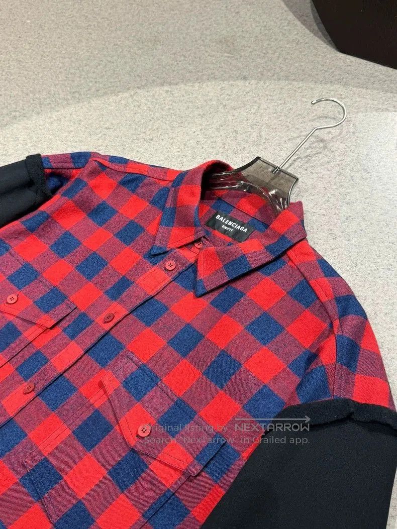 Balenciaga Balenciaga Red Blue Plaid Paneled Sleeve Shirt Jacket. Size US M / EU 48-50 / 2 - 2 Thumbnail