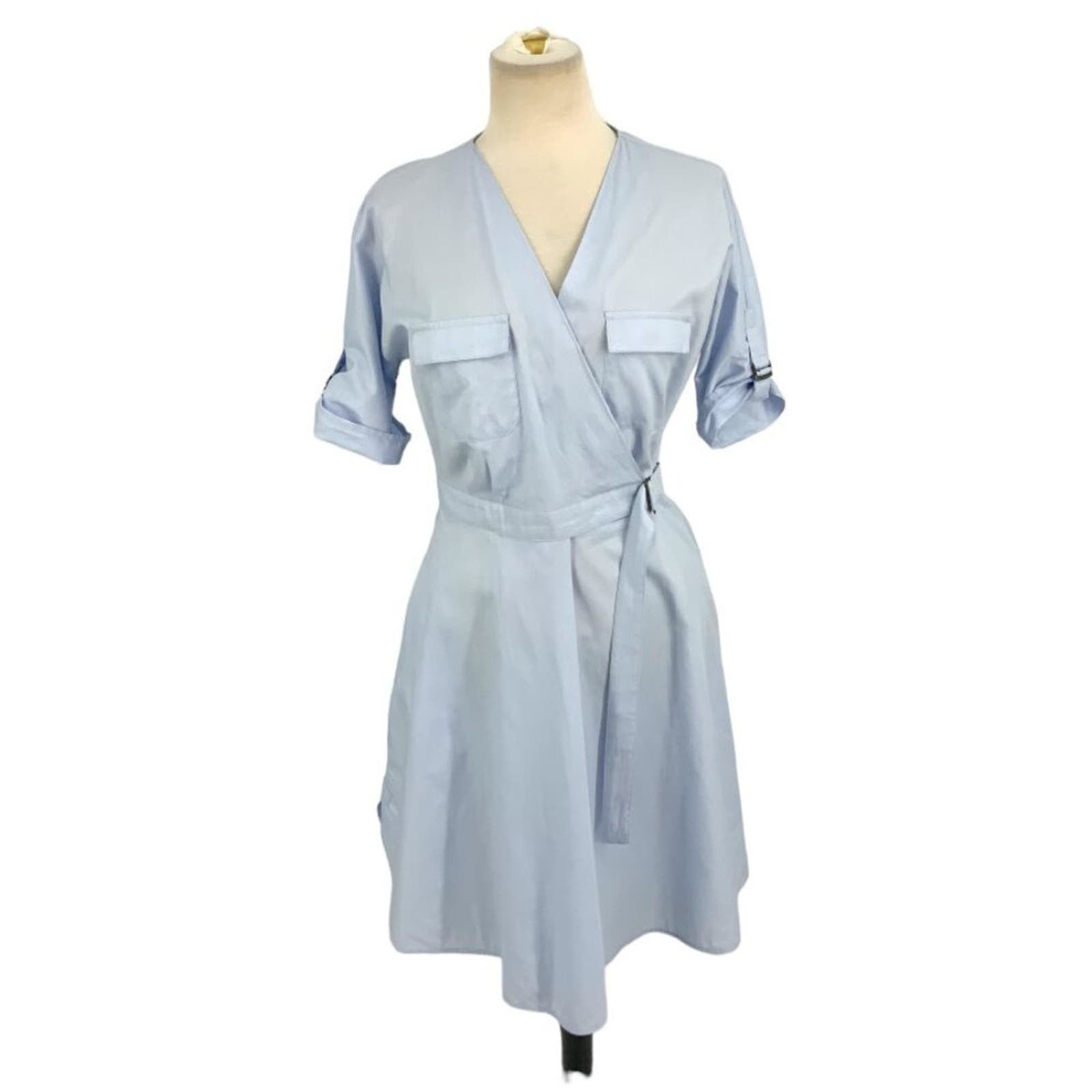 image of Weekend Max Mara Blue 100% Cotton Lightweight Belted Dress 8, Women's (Size Medium)