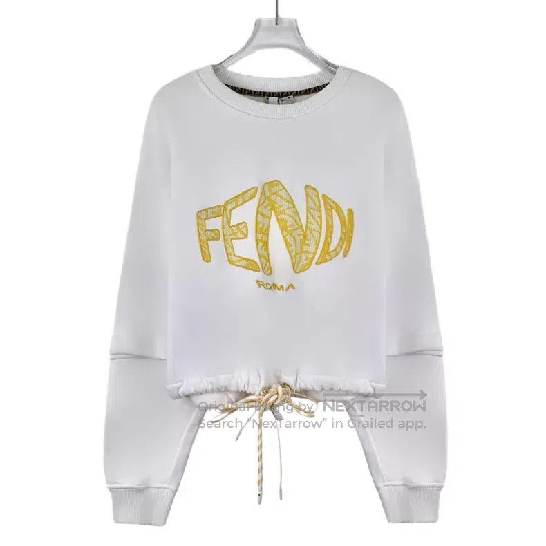 Fendi Fendi White Logo Letter Embroidered Cotton Round Neck Long Size S / US 4 / IT 40 - 1 Thumbnail