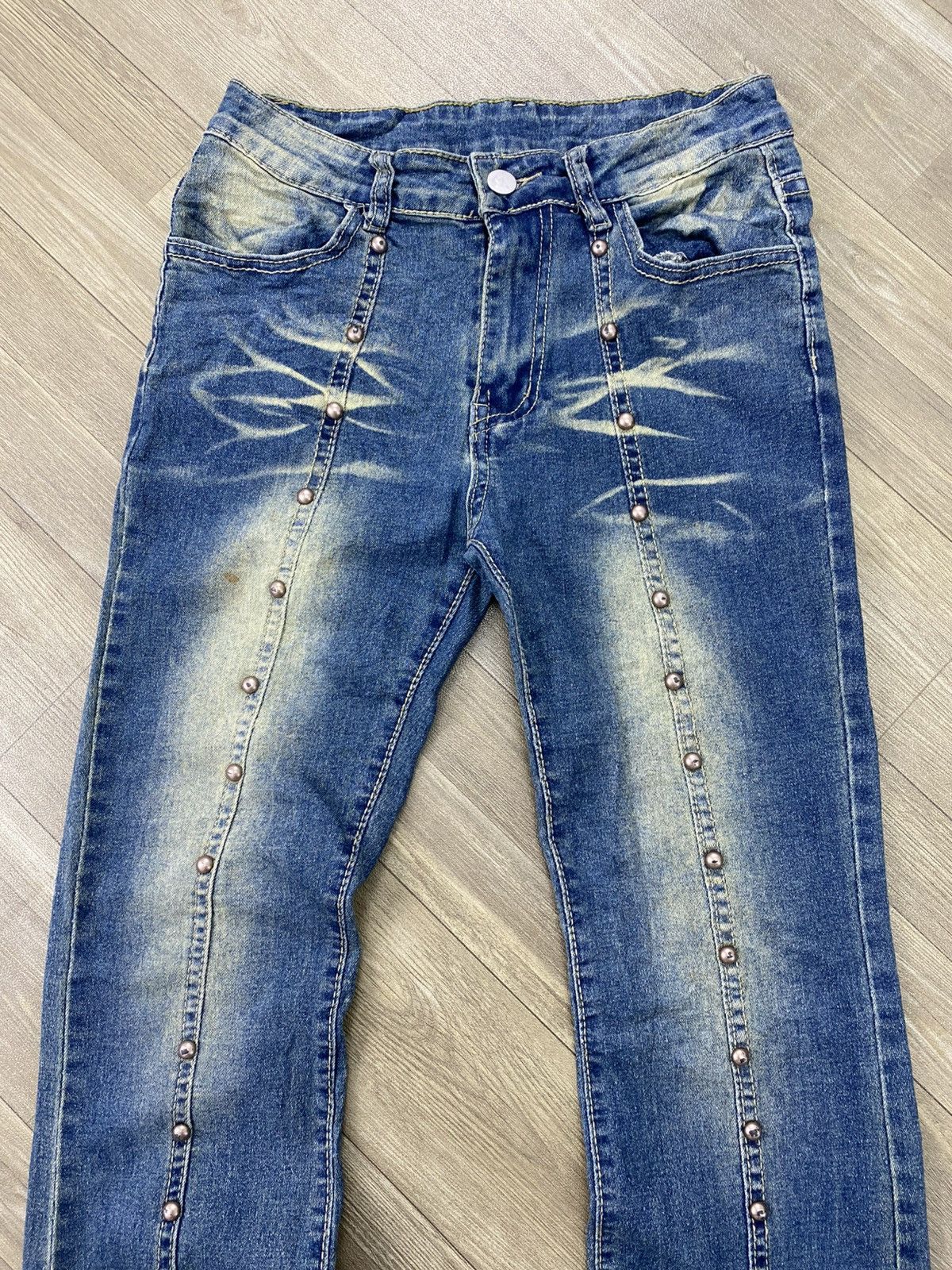 If Six Was Nine 2000s Japanese Studded Faded Lgb Y2K Punk Style Flared Jeans Size US 28 / EU 44 - 4 Thumbnail