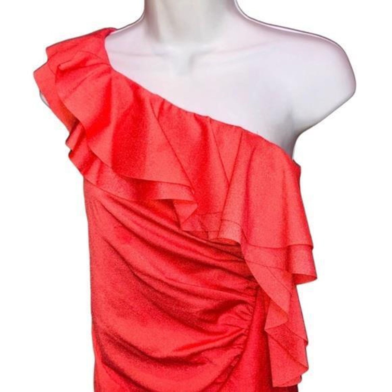 Other One Shoulder Coral Ruffle Cocktail Mini Dress Ya Los Angeles Size S / US 4 / IT 40 - 3 Thumbnail