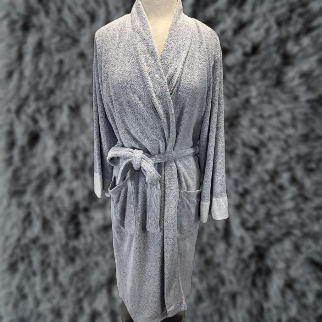 N by Natori Robe Women Sz Large Belted Terry Loungewear Sleepwear Blue Pockets