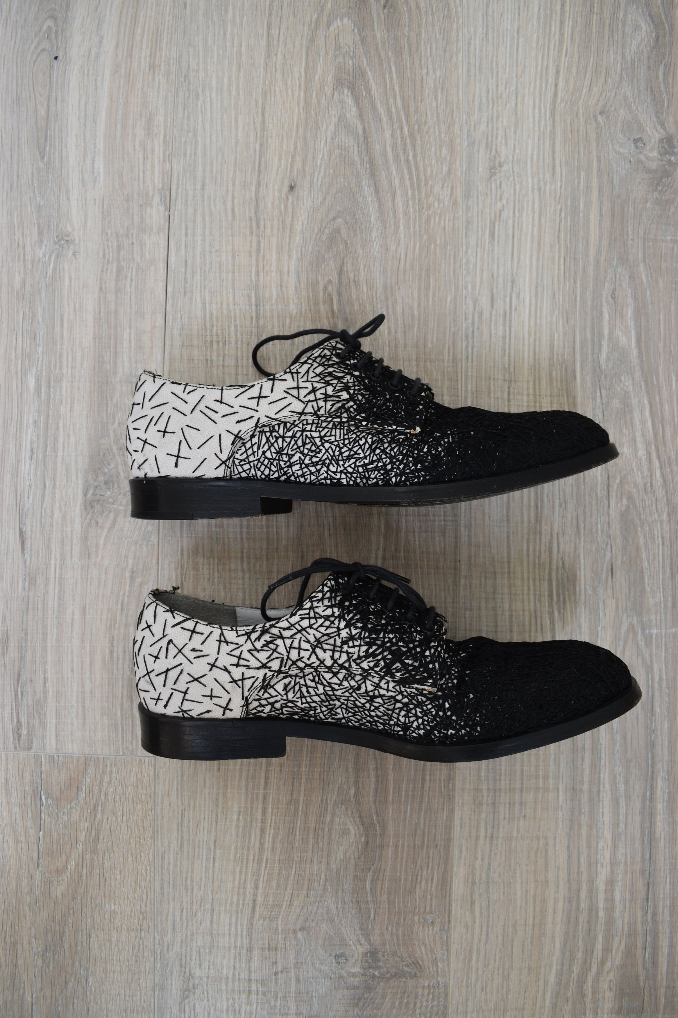 Raf Simons Raf Simons SS09 Stitched Embroidered Black and White Derbies Size US 8 / EU 41 - 1 Thumbnail