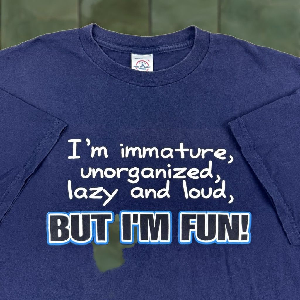 Delta VINTAGE Immature Funny T Shirt Adult XL Humor Sentence Graphic Y2K American Blue Mens Size US XL / EU 56 / 4 - 1 Thumbnail