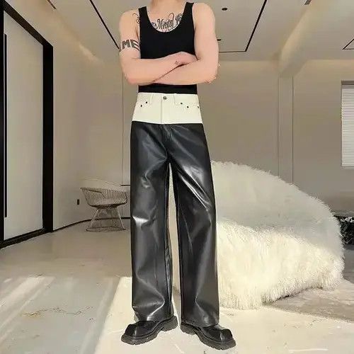 Japanese Brand × Vintage Designer straight trousers artificial leather wide trousers Size US 32 / EU 48 - 2 Thumbnail