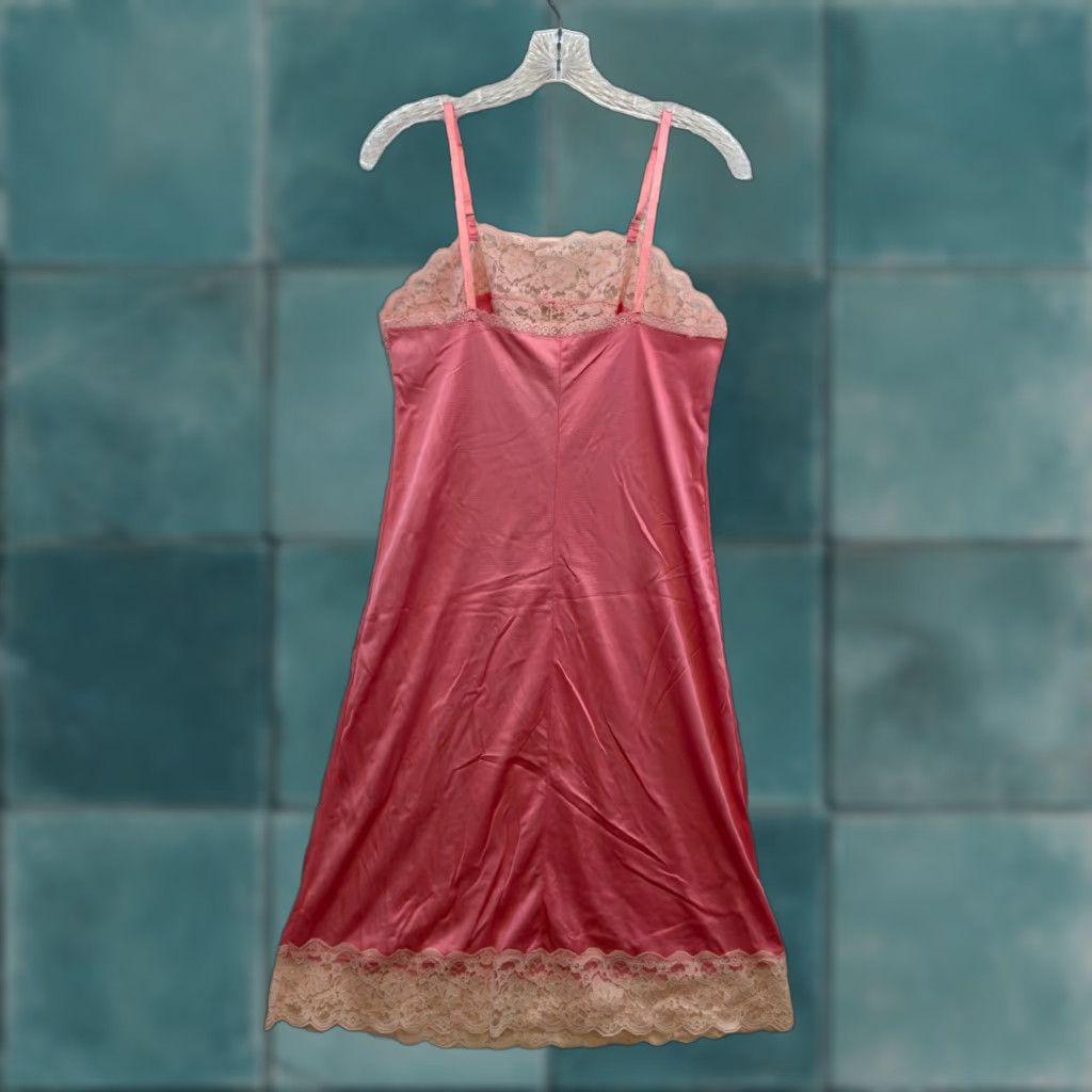 Vintage VINTAGE Slip Dress Pink Lace USA Chemise Negligee Lingerie S Size S / US 4 / IT 40 - 1 Thumbnail