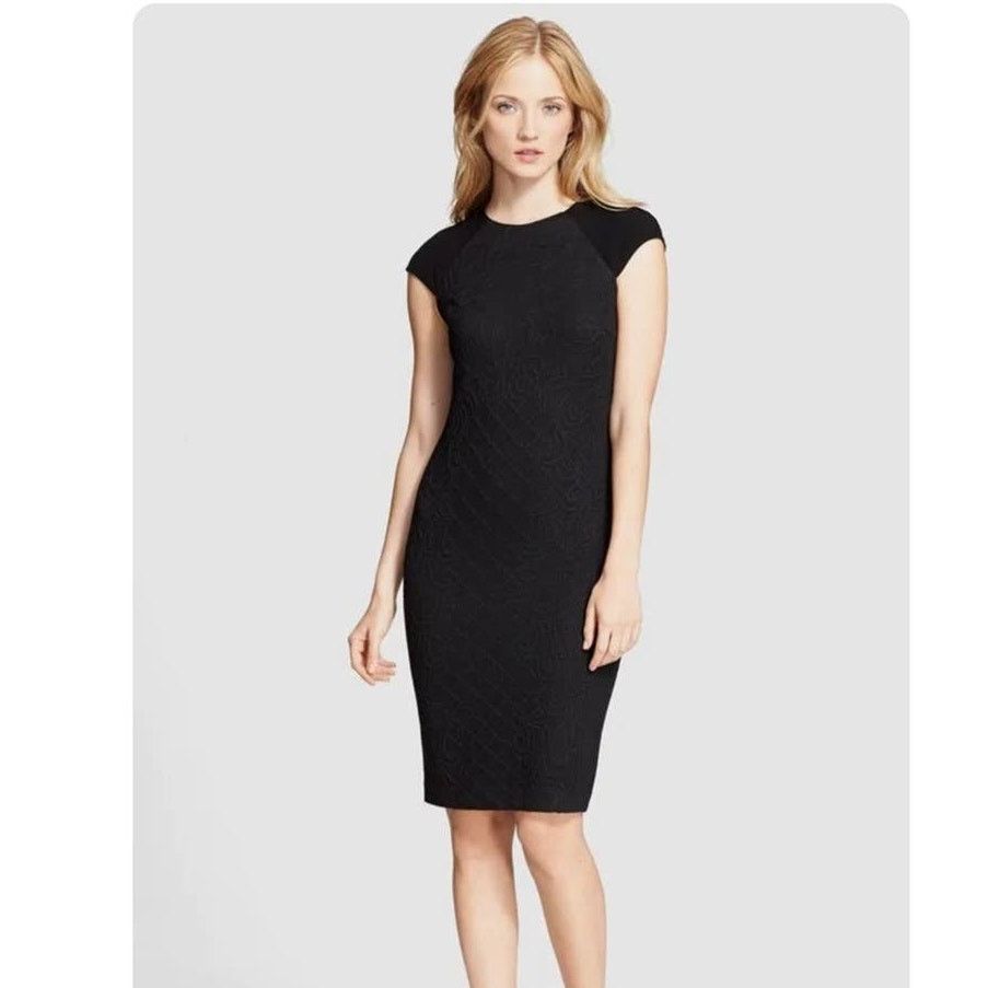 Tory Burch TORY BURCH Kiersten Black Embossed Knee Length Dress Size S / US 4 / IT 40 - 16 Thumbnail