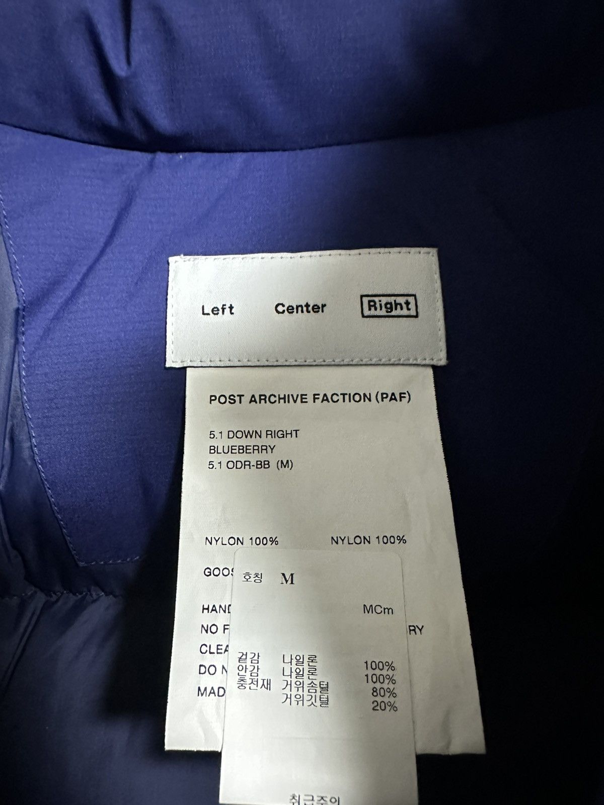 POST ARCHIVE FACTION (PAF) PAF 5.1 right down puffer blueberry Size US M / EU 48-50 / 2 - 3 Thumbnail